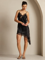 [Black] SilkSilky-CA Pure Silk Asymmetric Dress 008