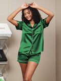 SilkSilky CA Pure Silk Short Sleeve Lapel Women's Pajamas Green 002