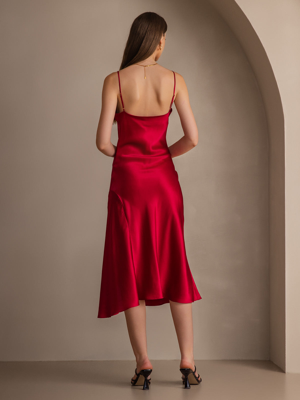 [Wine] SilkSilky-CA 19Momme Pure Silk Cowl Neck Dress 002