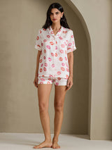 [White Lipstick] SilkSilky-CA Short Sleeve Notch Collar Women's Pajamas 005