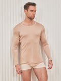 SilkSilky CA Silk Knitted Long Sleeve Round Neck Men's T Shirt Beige 004