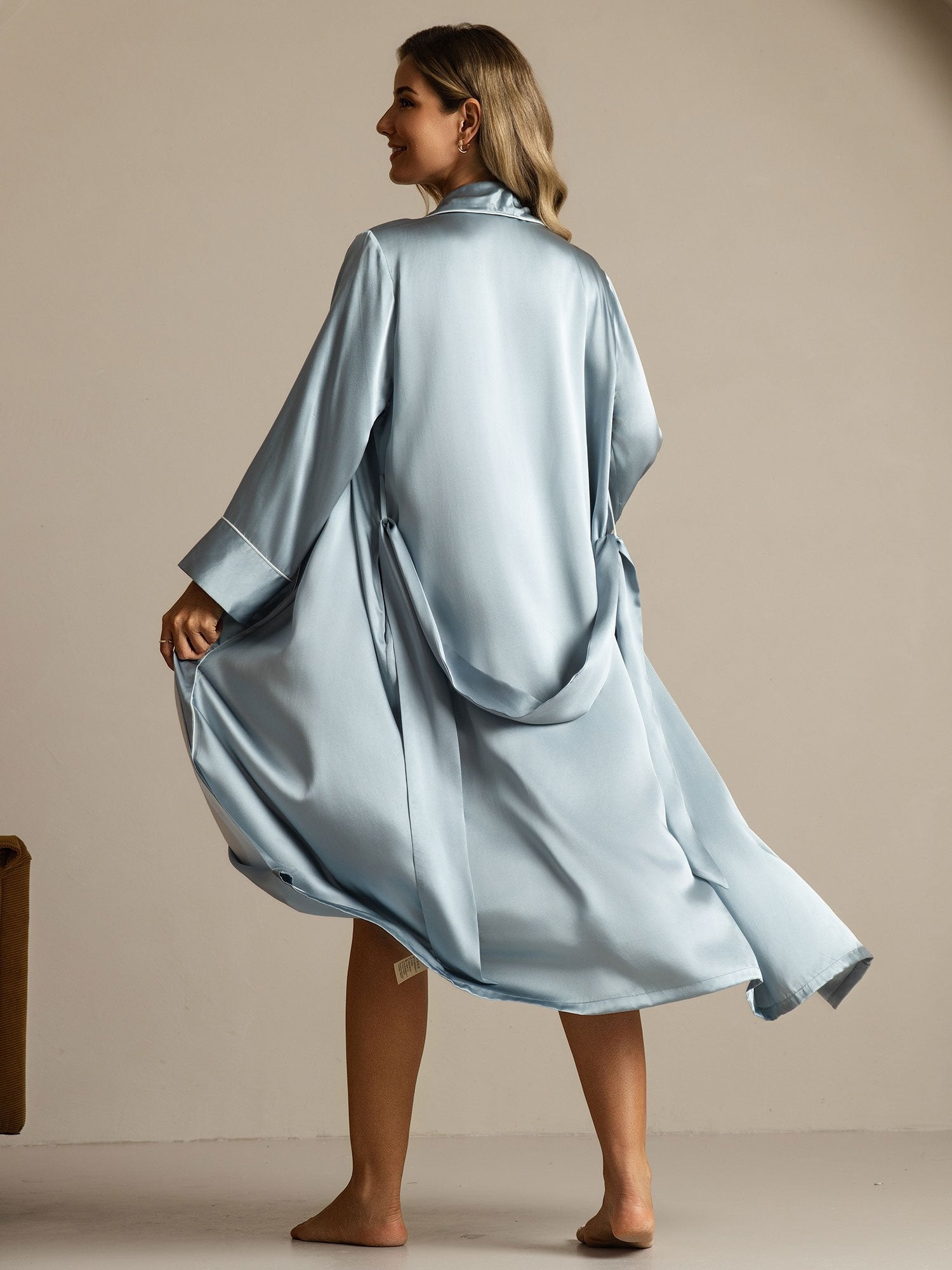 [GrayishBlue] SilkSilky-CA Pure Silk Collar Women's Robe 002