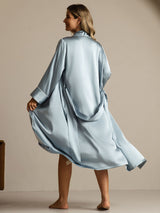 [Grayish Blue] SilkSilky-CA Pure Silk Collar Women's Robe 002,