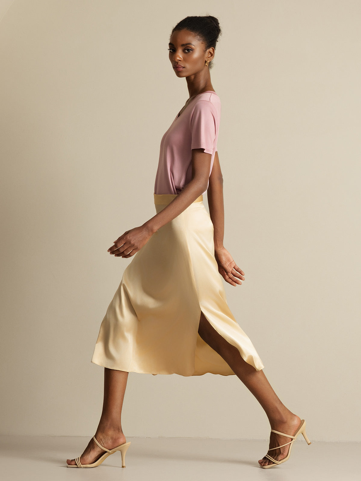 [Champagne] SilkSilky-CA 19Momme Silk Skirt 004