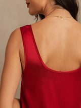 [Wine] SilkSilky-CA 19Momme Machine-Washable Silk Sleeveless Scoop Neck Women's Pajamas 002