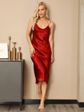 SilkSilky-CA Pure Silk Sleeveless Round Neck Nightgown Wine 001