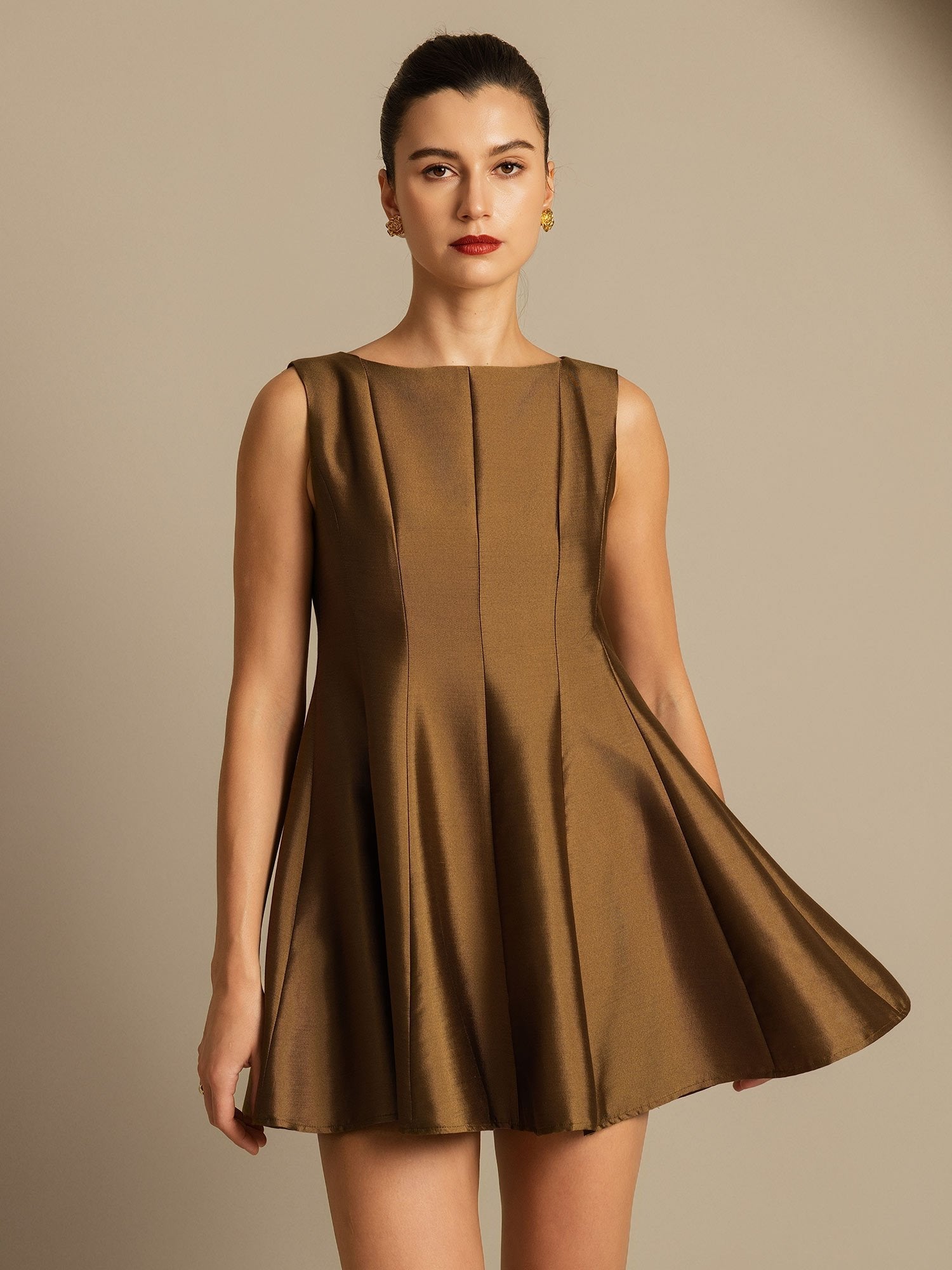 [Bronze] SilkSilky-CA 32Momme Silk-Wool Blend Dress 006,