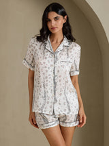[White Leopard] SilkSilky-CA Short Sleeve Notch Collar Women's Pajamas 001