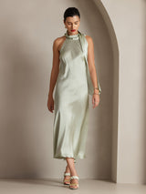 [Light Green] SilkSilky-CA Sleeveless Halter Dress 001