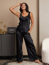 [Black] SilkSilky-CA Sleeveless Square Neck Camisole Set 001