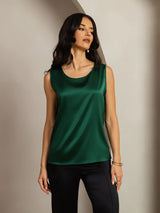 [Dark Green] SilkSilky-CA Sleeveless Round Neck Camisole 001