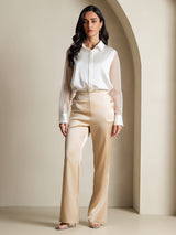 [White] SilkSilky-CA Long Sleeve Lapel Collar Women's Shirt 007
