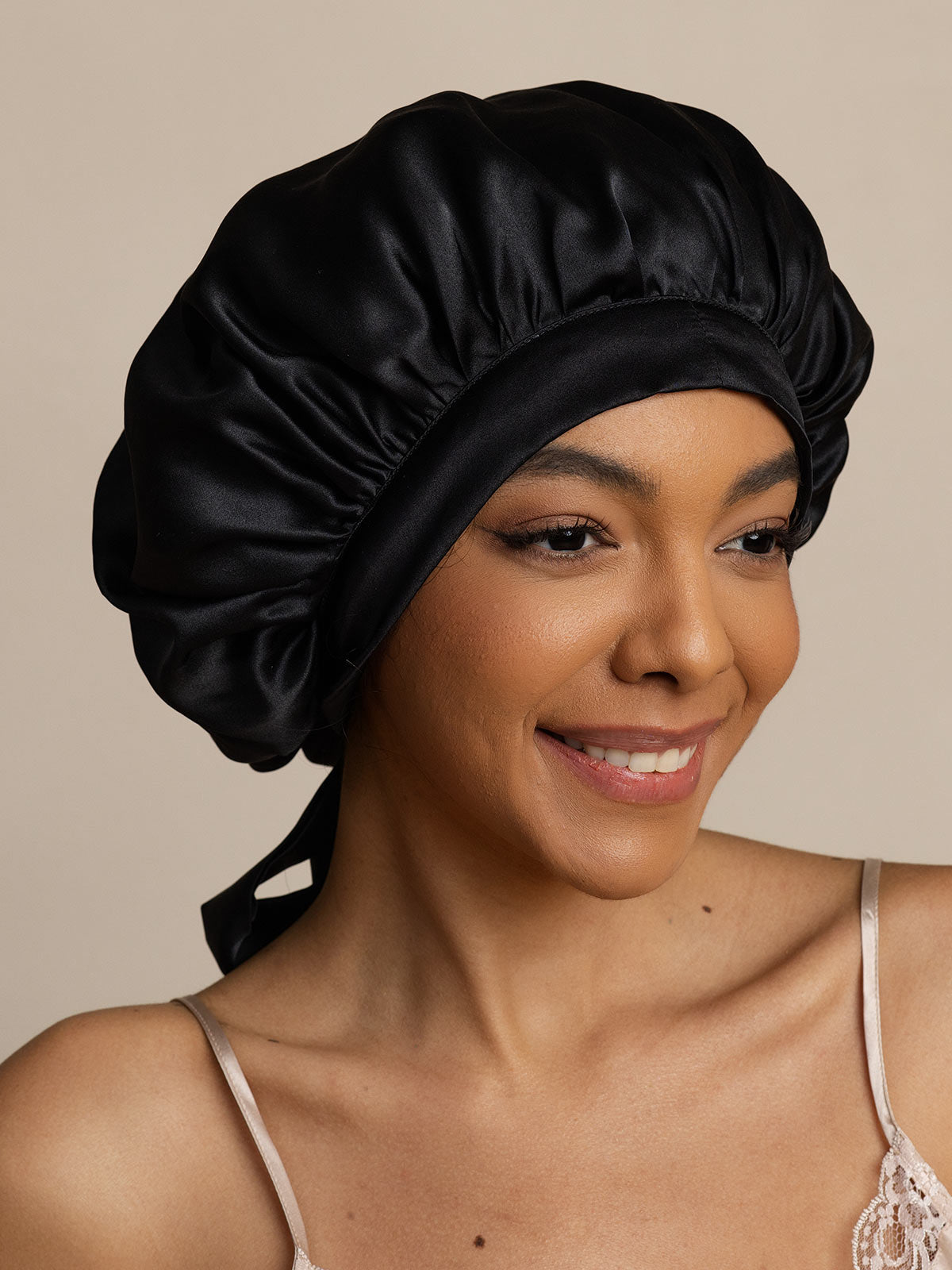 [Black] SilkSilky-CA Pure Silk Sleep Cap 005