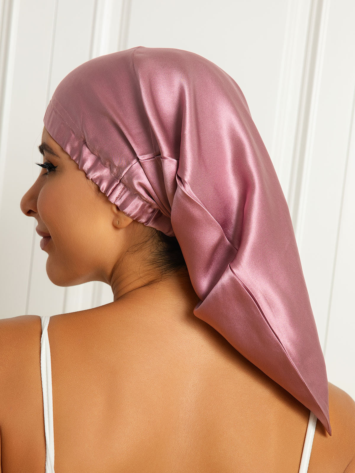 SilkSilky-CA Pure Silk Sleep Cap PaleMauve 001