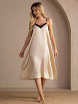 [Brown Rice] SilkSilky-CA Spaghetti Strap V Neck Nightgown 001