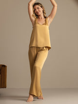 [Tan] SilkSilky-CA 19Momme Machine-Washable Silk Sleeveless Scoop Neck Women's Pajamas 004