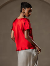 [Wine] SilkSilky-CA Short Sleeve Boat Neck Women's T-Shirt 002