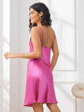 SilkSilky CA Pure Silk 3/4 Sleeve Nightgown&Robe Set RoseRed 007