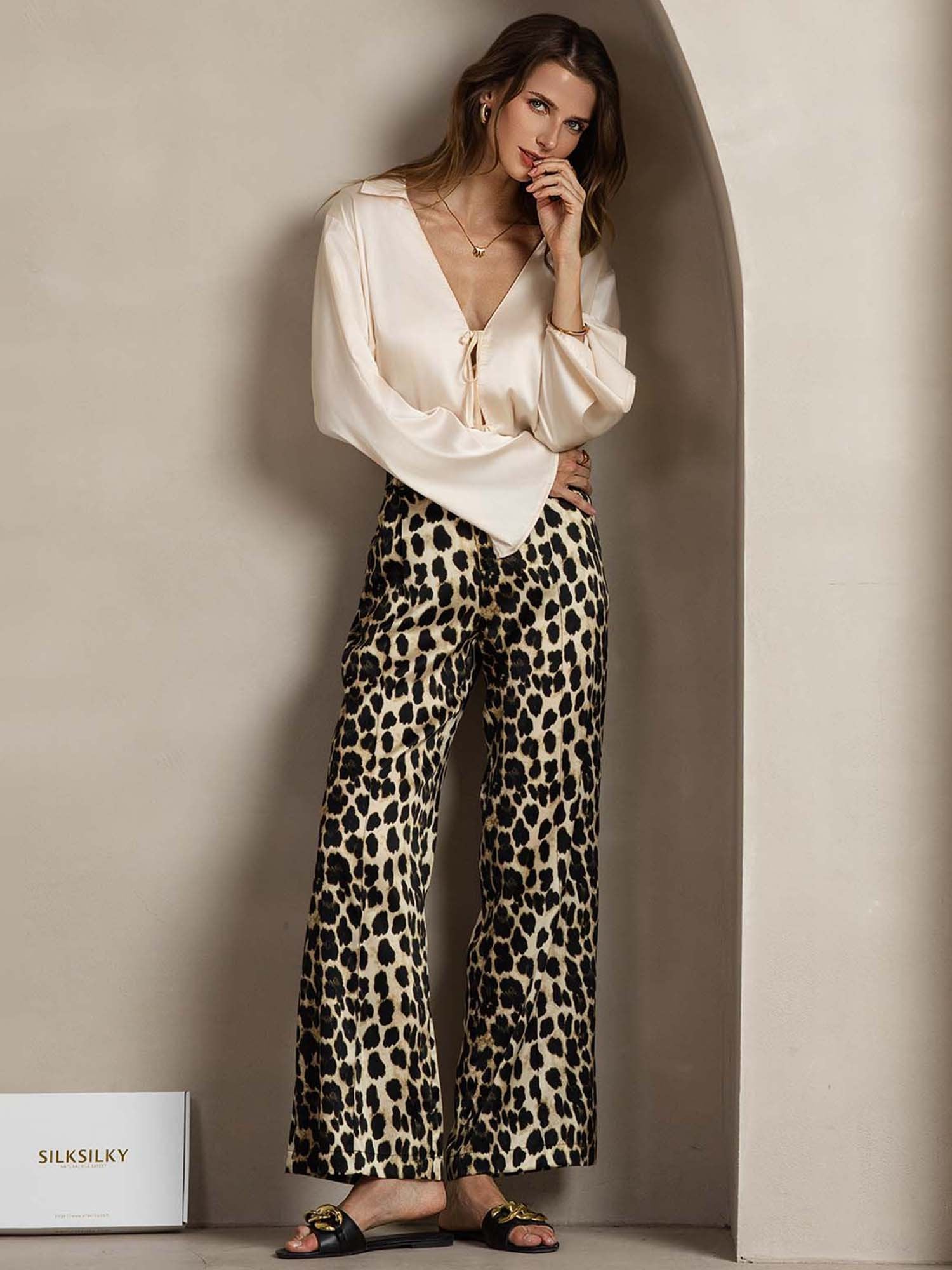 [Leopard] SilkSilky-CA 19Momme Silk Womens Pants 005