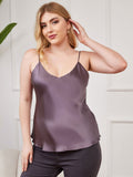 SilkSilky-CA Pure Silk Deep V Neck Plus Size Camisole Top PurpleGray 001