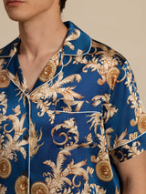 [Navy Dragon] SilkSilky-CA Short Sleeve Lapel Collar Men's Pajamas 004