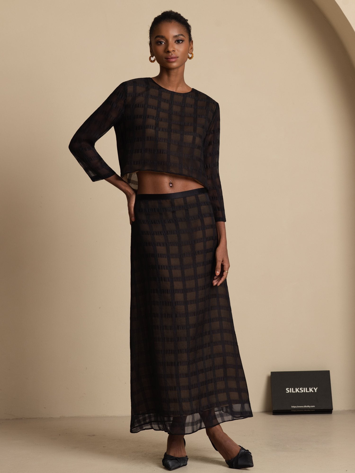 [Black] SilkSilky-CA Pure Silk Skirt 006