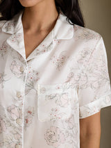 [Cream Floral] SilkSilky-CA Short Sleeve Notch Collar Women's Pajamas 004