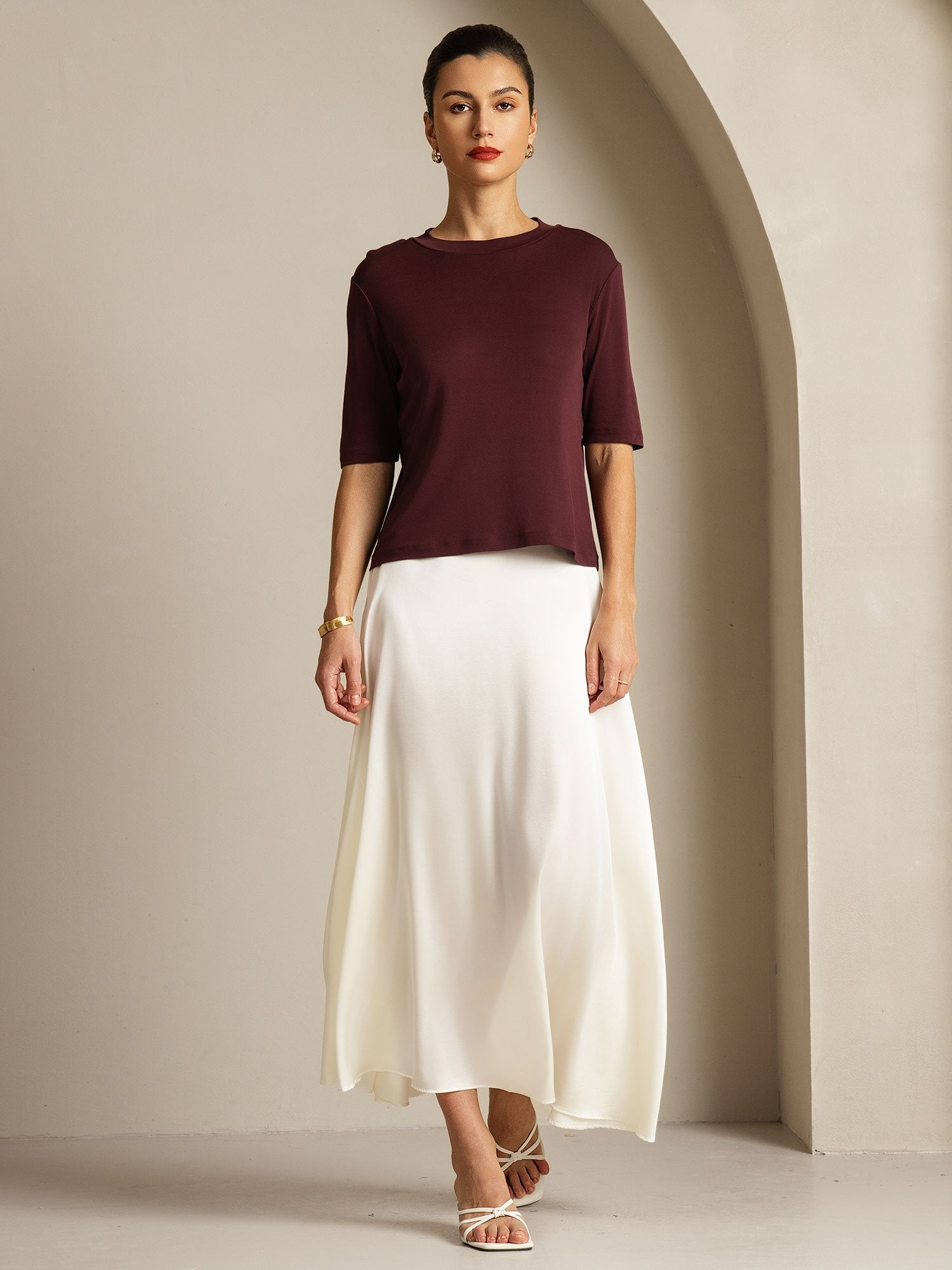 [Windsor Wine] SilkSilky-CA Pure Silk Round Neck Women's T-Shirt 007