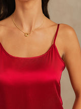 [Wine] SilkSilky-CA 19Momme Machine-Washable Silk Spaghetti Strap Round Neck Camisole Set 004