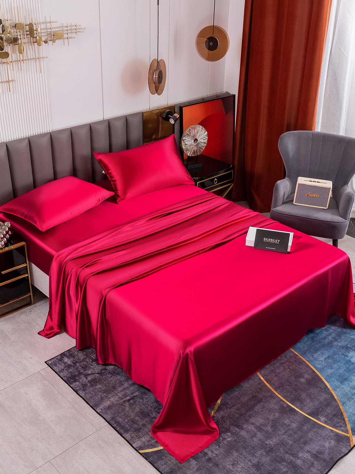 [Wine] SilkSilky-CA 19Momme Pure Silk Bedding Set 001