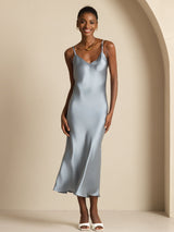 [Grayish Blue] SilkSilky-CA Spaghetti Strap V Neck Dress 007