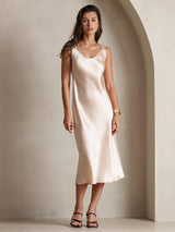 [Champagne] SilkSilky-CA Sleeveless Scoop Neck Dress 001