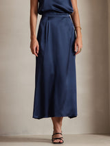 [Dark Blue] SilkSilky-CA 19Momme Stretch Silk Charmeuse Skirt 003