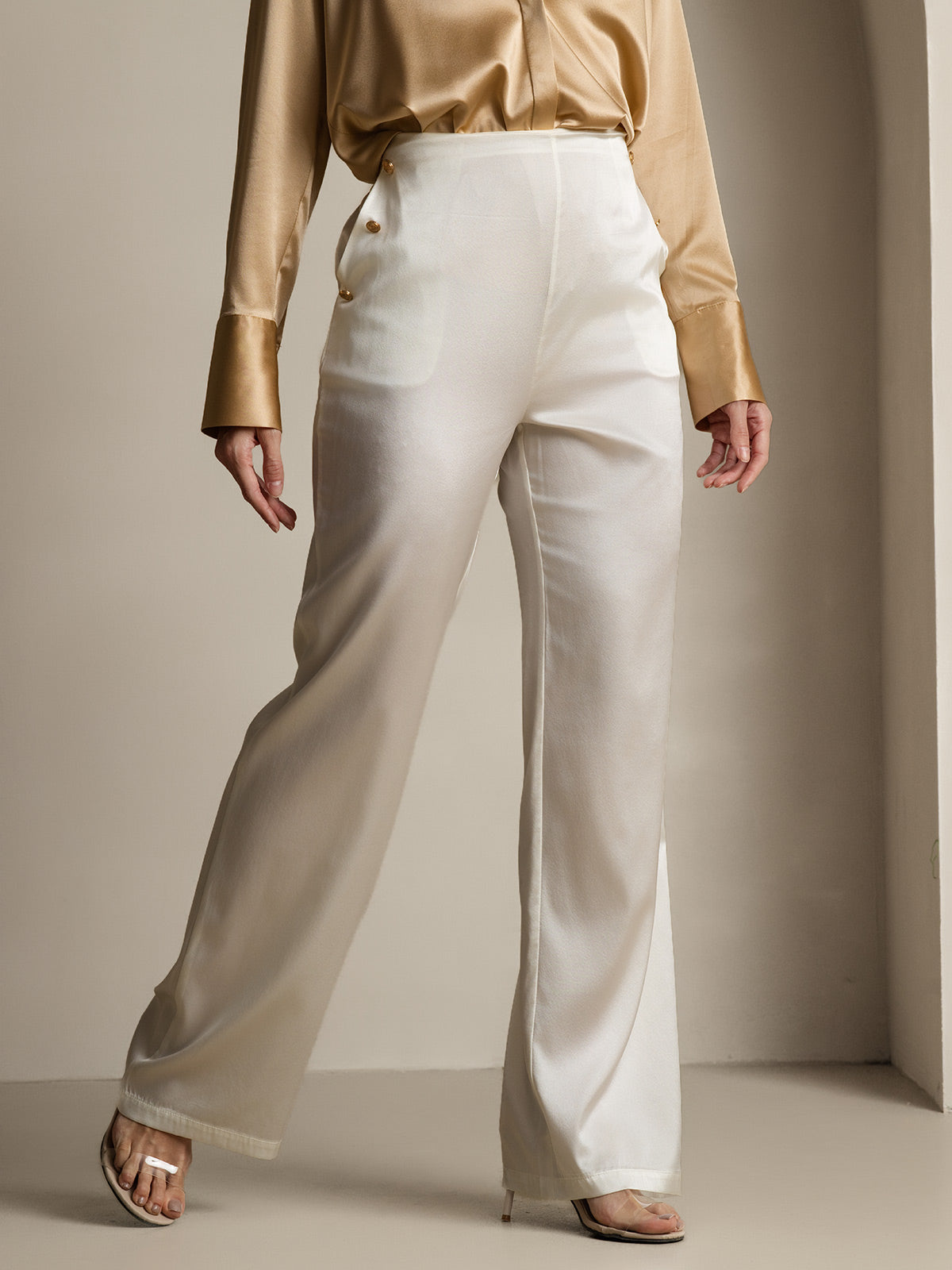 [White] SilkSilky-CA 19Momme Silk Womens Pants 005