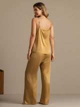 [Tan] SilkSilky-CA 19Momme Machine-Washable Silk Spaghetti Strap Scoop Neck Camisole Set 002