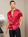 SilkSilky CA Silk Short Sleeve Collar Men's Shirt Red 004