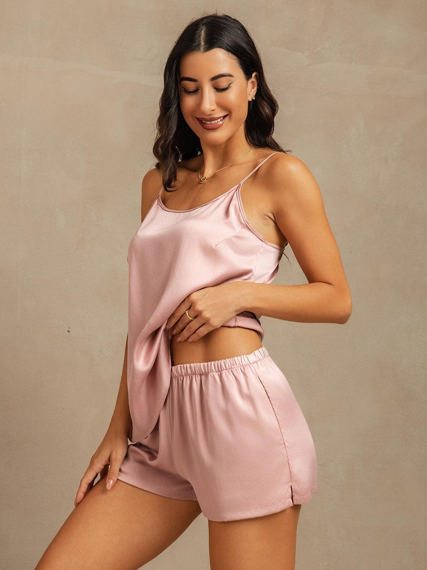 [Peach Skin] SilkSilky-CA 19Momme Machine-Washable Silk Round Neck Camisole Set 003