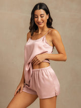 [Peach Skin] SilkSilky-CA 19Momme Machine-Washable Silk Spaghetti Strap Round Neck Camisole Set 003