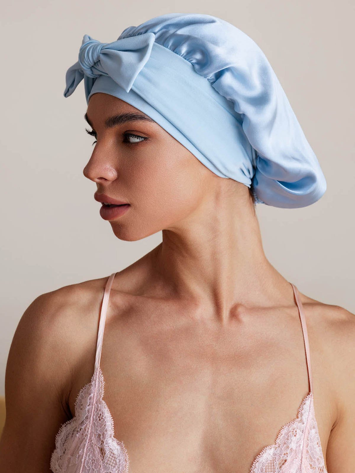 SilkSilky-CA Pure Silk Sleep Cap SkyBlue 005