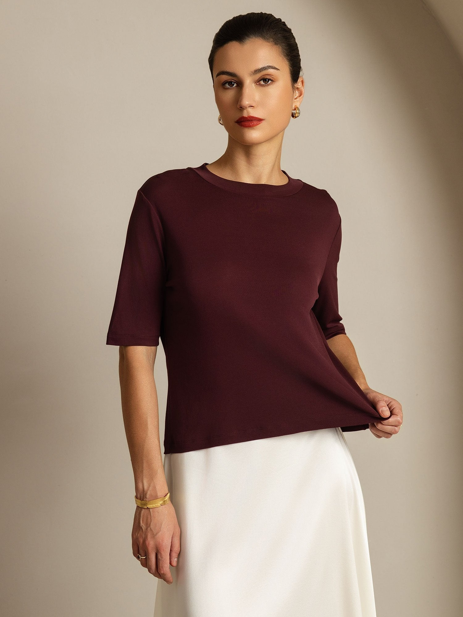 [Windsor Wine] SilkSilky-CA Pure Silk Round Neck Women's T-Shirt 006