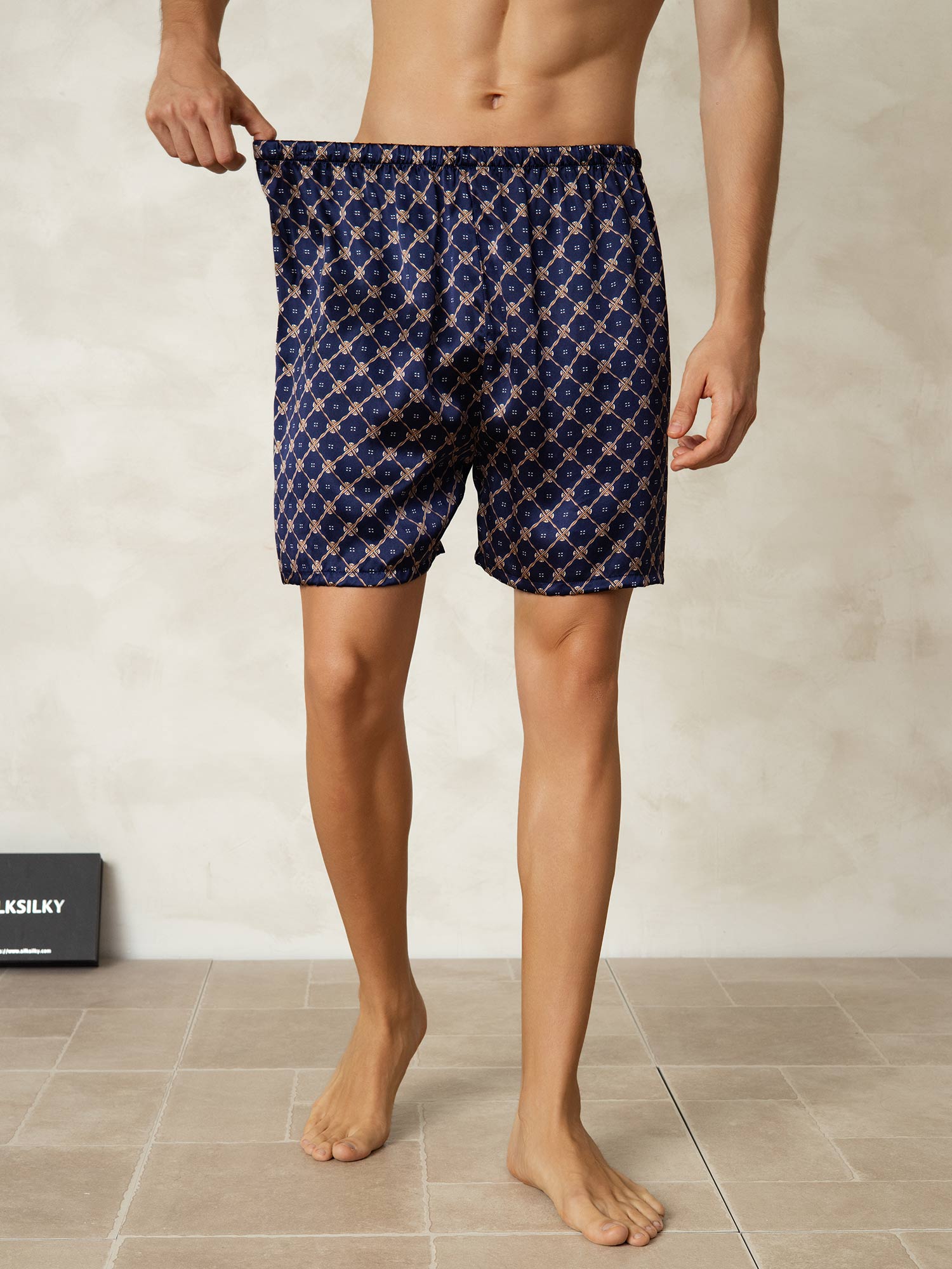 [Navy Chain] SilkSilky-CA 19Momme Pure Silk Mens Sleep Bottoms 002
