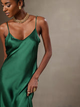 [Green] SilkSilky-CA Spaghetti Strap V Neck Dress 004