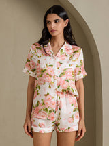 [White Peony] SilkSilky-CA Short Sleeve Notch Collar Women's Pajamas 001
