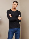 SilkSilky CA Silk Knitted Long Sleeve Round Neck Men's T Shirt Black 004