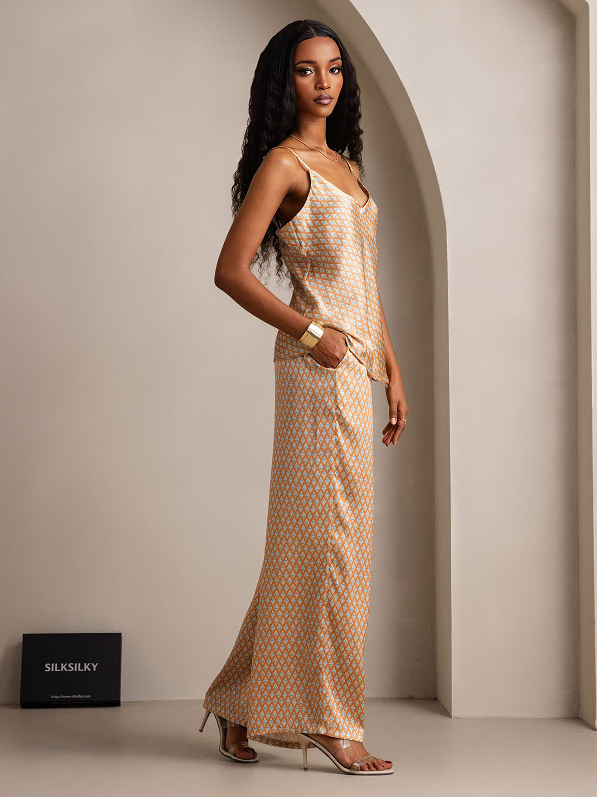 [Floral] SilkSilky-CA Pure Silk V Neck Camisole Set 008