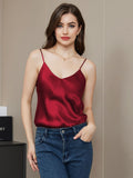 SilkSilky-CA Pure Silk Sleeveless V Neck Camisole DarkRed 003