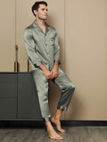 SilkSilky CA Pure Silk Long Sleeve Lapel Men's Pajamas GrayishGreen 003