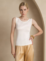 [White] SilkSilky-CA Sleeveless Round Neck Women's T-Shirt 001