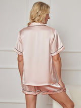 [Pink] SilkSilky-CA Short Sleeve Lapel Collar Women's Pajamas 002
