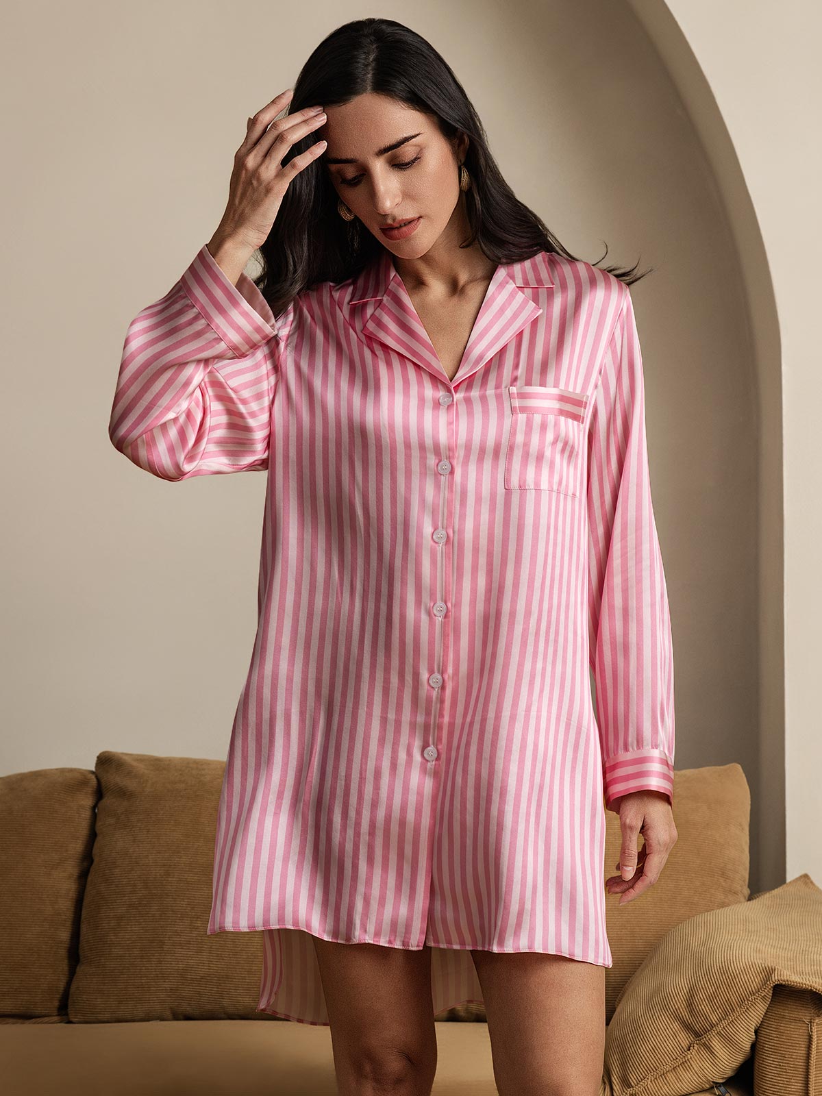 [Pink] SilkSilky-CA Pure Silk Nightshirt 005